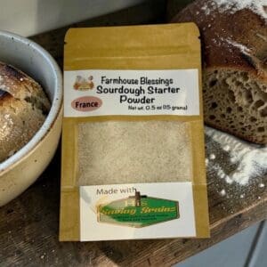France sourdough starter powder packet beside bread